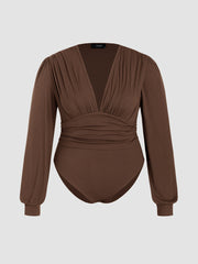 Jersey V-neck Solid Ruched Bodysuit Curve & Plus