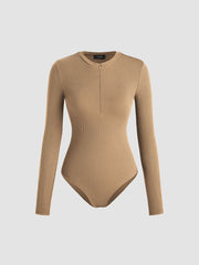 Jersey V-neck Zipper Bodysuit