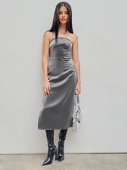 Tube Metallic Split Midi Dress