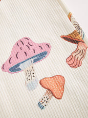 Corduroy Square Neck Mushroom Zipper Jumpsuit
