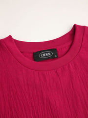 Solid Round Neckline Tassel Short Sleeve Top
