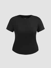 Round Neckline Knit Short Sleeve Top Curve & Plus