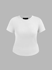 Round Neckline Knit Short Sleeve Top Curve & Plus
