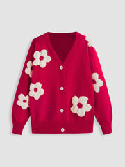 V-neck Graphic Floral Button Cardigan