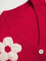V-neck Graphic Floral Button Cardigan