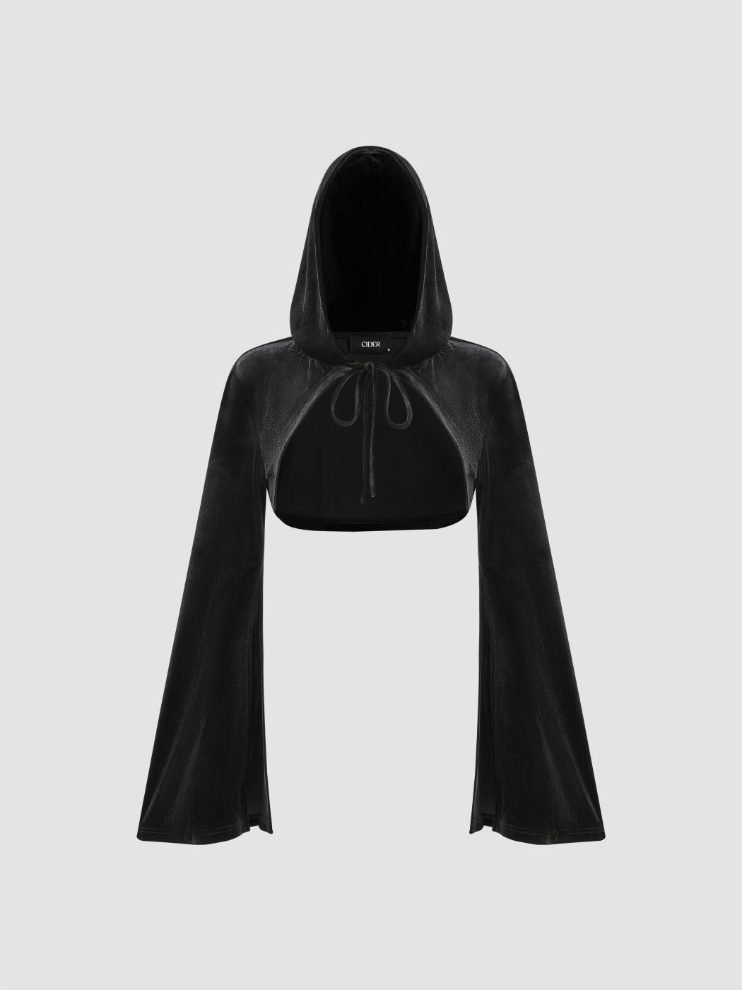 Velvet Hooded Solid Knotted Long Sleeve Crop Top