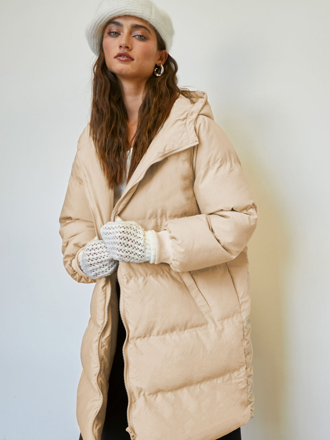 Zip Front Hooded Puffer Coat