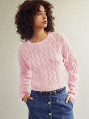 Round Neck Cable Knit Sweater