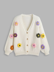 V-neck 3D Flower Knitted Cardigan Curve & Plus