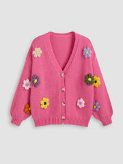 V-neck 3D Flower Knitted Cardigan Curve & Plus