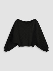 Round Neckline Geometric Knitted Long Sleeve Top Curve & Plus