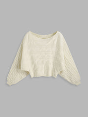 Round Neckline Geometric Knitted Long Sleeve Top Curve & Plus