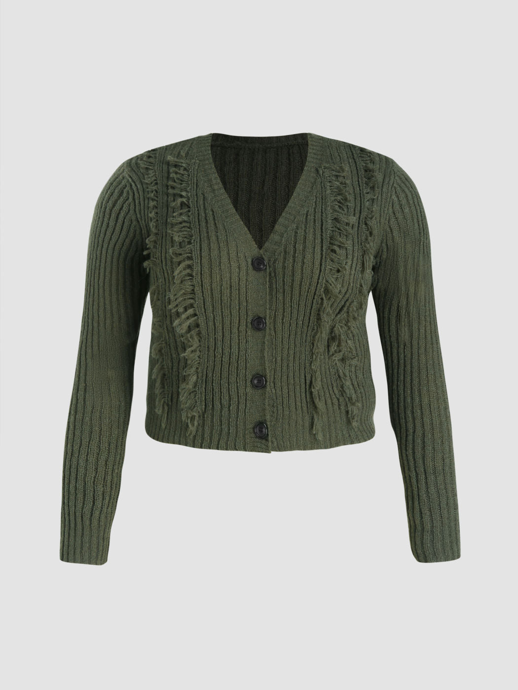 V-neck Solid Knitted Button Cardigan Curve & Plus