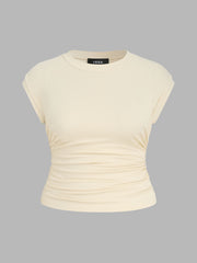 Round Neckline Solid Short Sleeve Top Curve & Plus