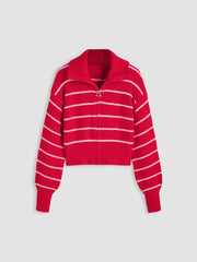 Solid Knit Polo Zipper Cardigan