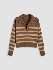 Striped Collar Knit Polo Top
