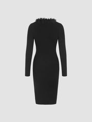 Knitted Sweetheart Fuzzy Trim Midi Dress