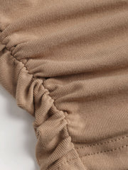 Round Neckline Solid Sleeveless Ruched Crop Top