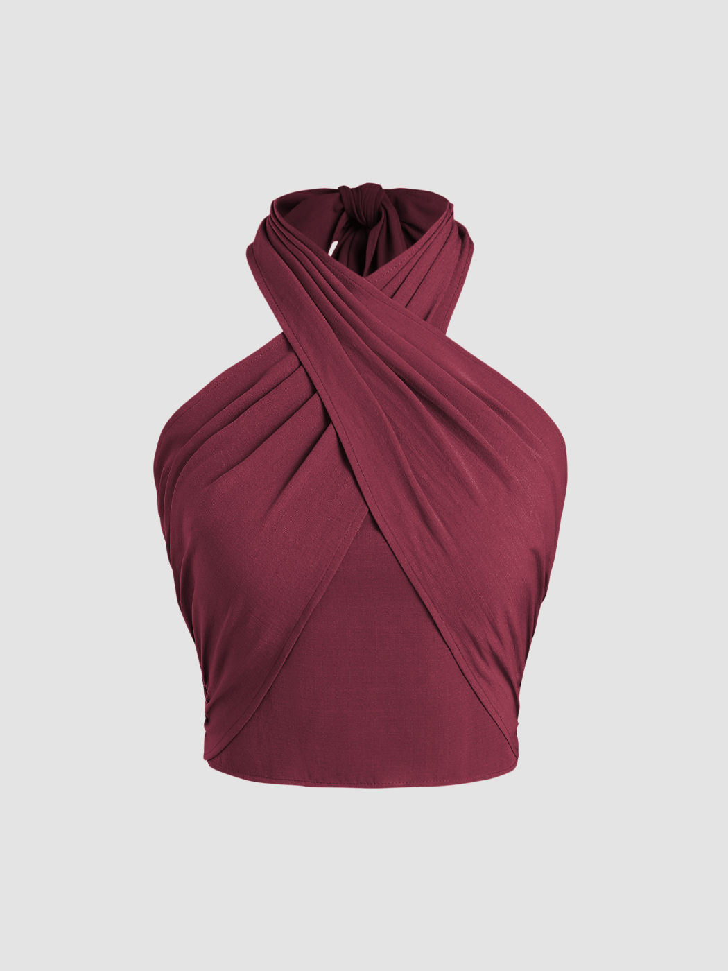 Cross Halter Shirred Back Crop Top