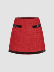 Tweed Mid Waist Zip Button Mini Skirt