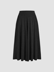 Solid Jersey Middle Waist Ruffle Pocket Wide Leg Trousers Curve & Plus