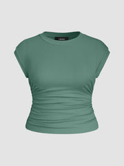Round Neckline Solid Short Sleeve Top Curve & Plus