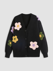 V-neck Graphic Floral Button Cardigan
