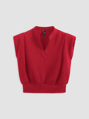 V-neck Pleated Crop Top & Double-Breasted Wide Leg Trousers, Elegant style