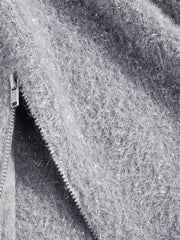 Round Neck Fuzzy Zip Metallic Knitted Sweater