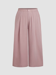 Solid High Waist Pleated Pocket Wide Leg Trousers Curve & Plus