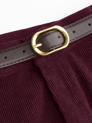 Corduroy Middle Waist Pocket Straight Leg Trousers With Belt Curve & Plus