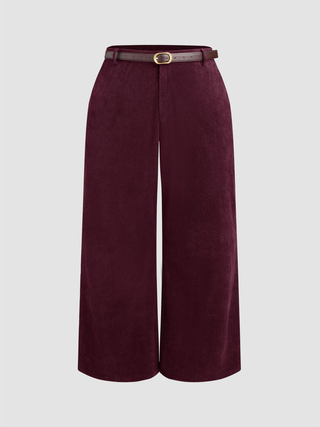 Corduroy Middle Waist Pocket Straight Leg Trousers With Belt Curve & Plus