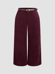 Corduroy Middle Waist Pocket Straight Leg Trousers With Belt Curve & Plus