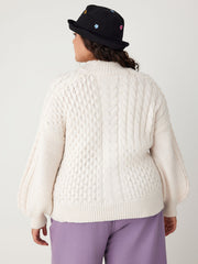 Knit Stand Collar 3D Flower Long Sleeve Sweater Curve & Plus