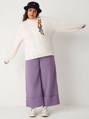 Knit Stand Collar 3D Flower Long Sleeve Sweater Curve & Plus