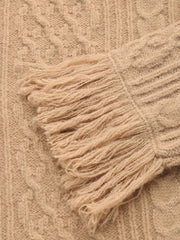 Round Neck Solid Tassel Knitted Crop Top