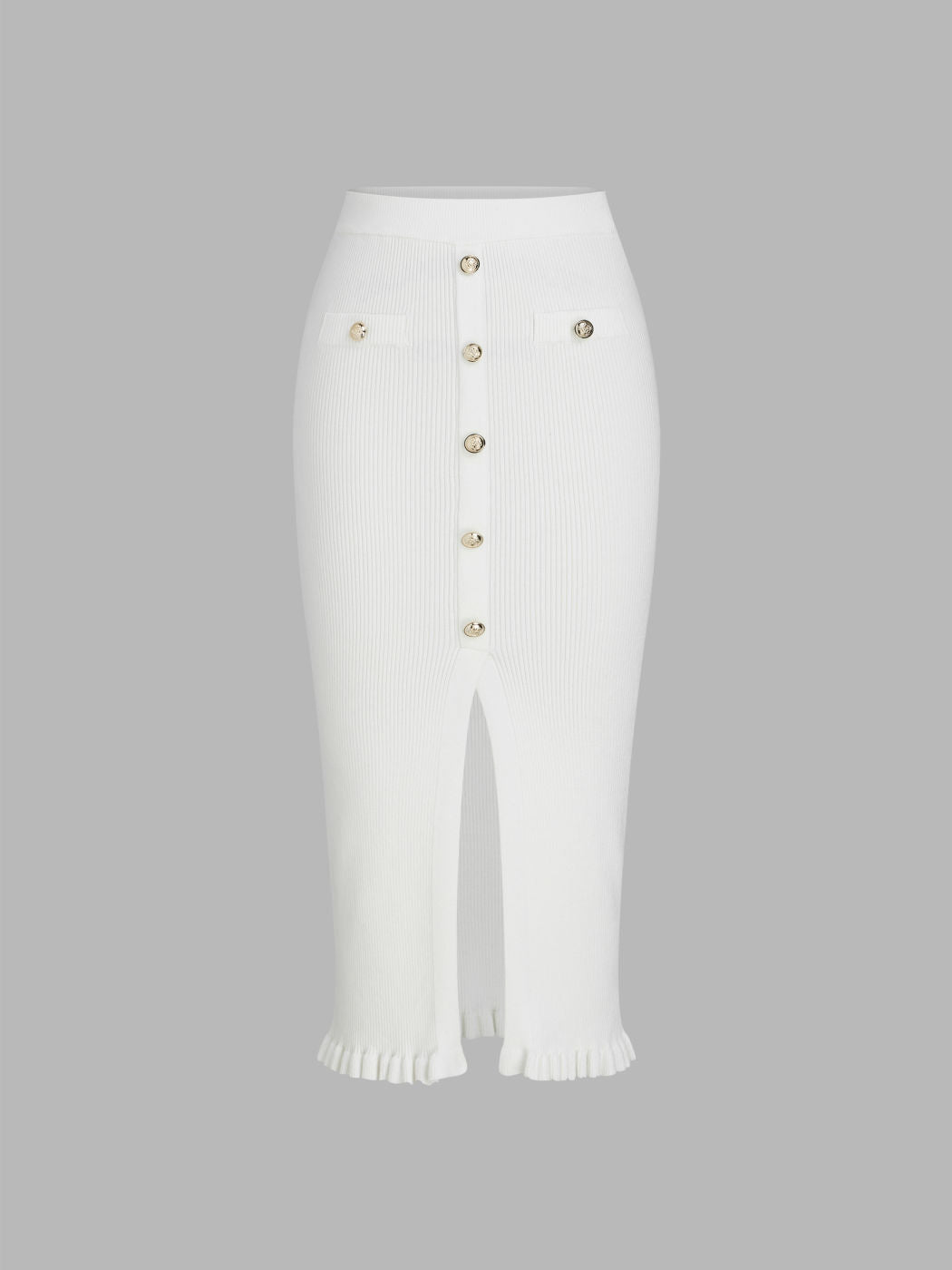 Mid Waist Solid Split Knit Midi Skirt