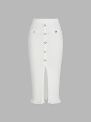 Mid Waist Solid Split Knit Midi Skirt