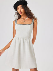 Tweed U-neckline Solid Mini Dress