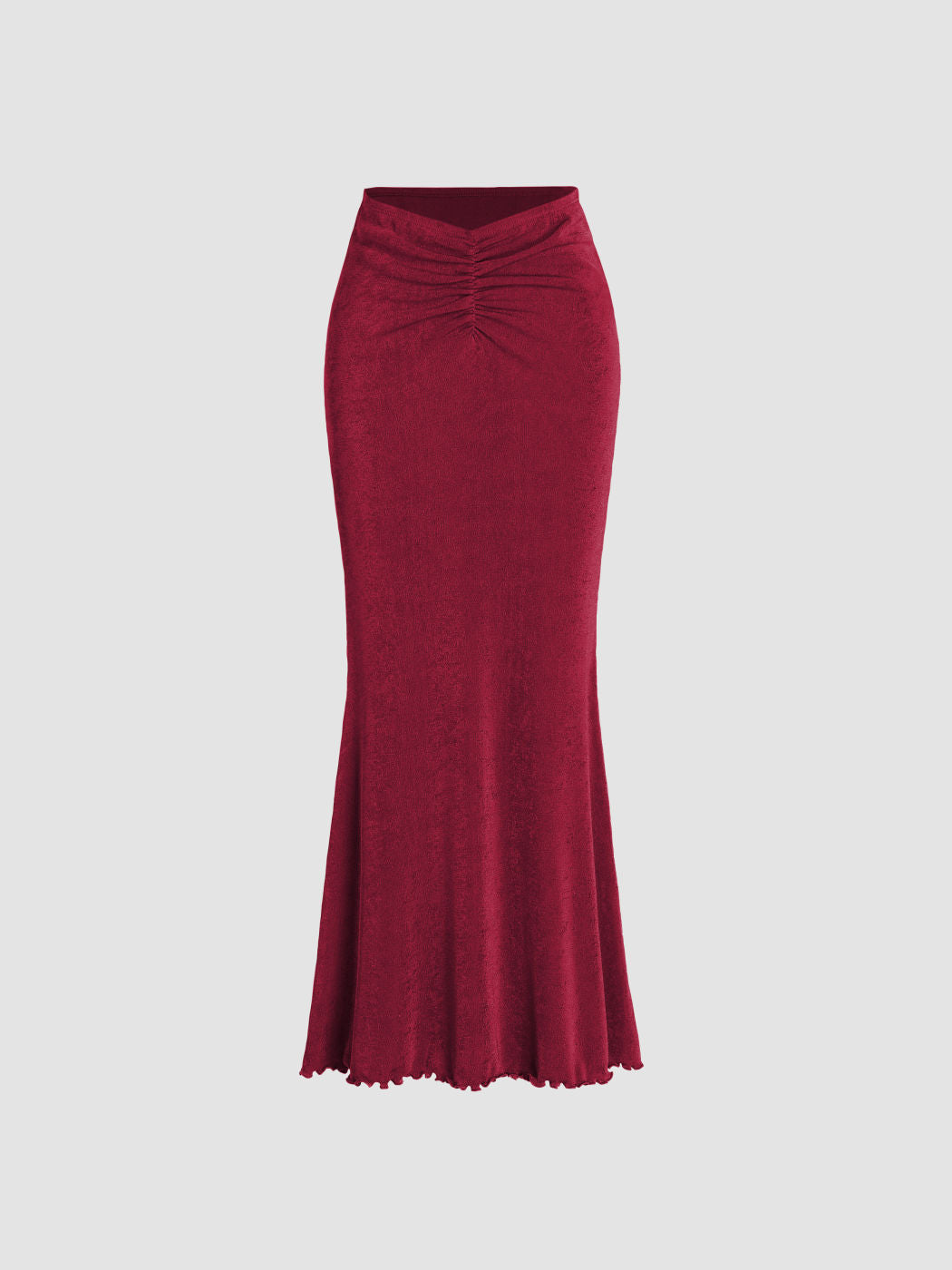 Solid Lettuce Hem Mermaid Maxi Skirt