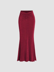 Solid Lettuce Hem Mermaid Maxi Skirt