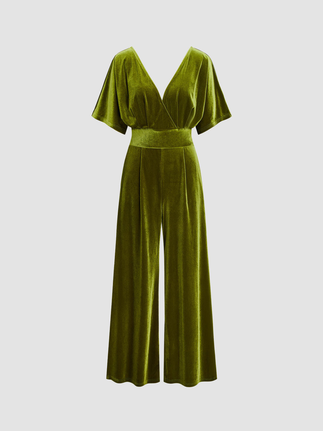 Velvet V-neck Solid Ruffle Jumpsuit