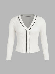 V-neck Rib Knit Button Cardigan Curve & Plus