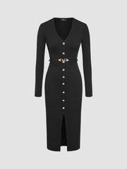 V-neck Button Maxi Dress