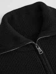 Wool-blend Collar Solid Zipper Knitted Sweater Curve & Plus