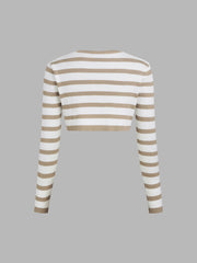 Round Neck Stripe Knitted Long Sleeve Crop Shrug