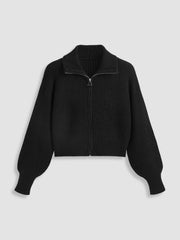 Solid Knit Polo Zipper Cardigan Curve & Plus