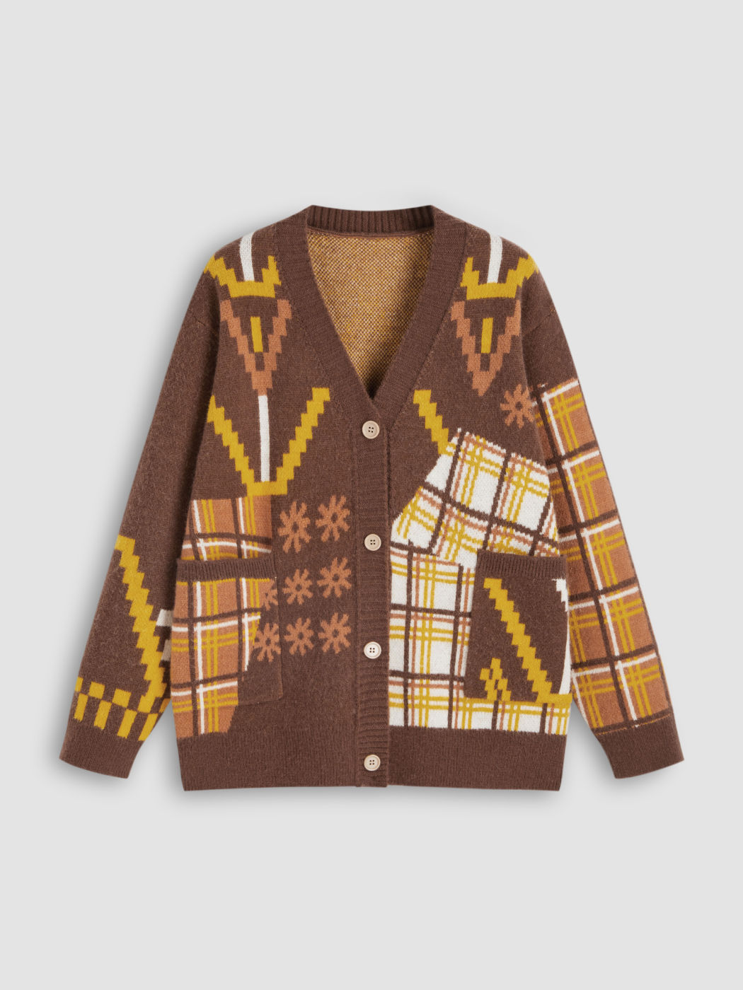 V-neck Geomoteic Graphic Cardigan