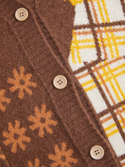 V-neck Geomoteic Graphic Cardigan