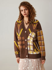 V-neck Geomoteic Graphic Cardigan